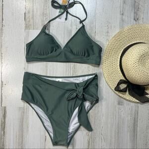 Tie Neck Bikini Small Olive Green